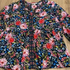 The Pioneer Woman Floral V-Neck Tunic Blouse XXL blue pink red